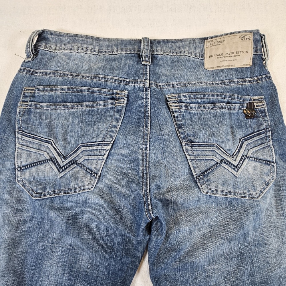 Buffalo David Bitton Jeans Mens 30 32 Driven Straight Jeans Light Whiskers